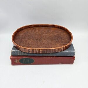 Vintage Small Oval Solid Wood Catchall Tray Handmade Minimalist Trinket Dish 9"